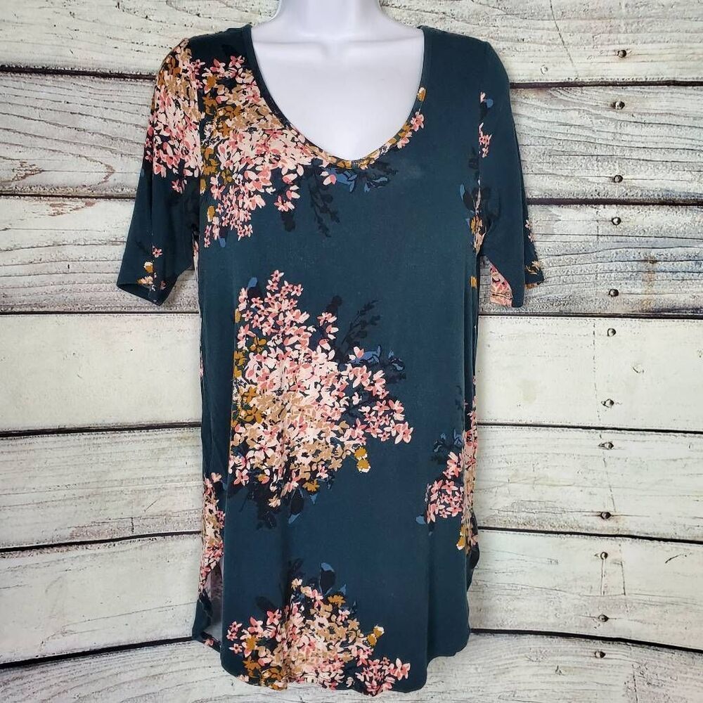 Maurices 24/7 Women’s Top S Teal Pink Floral Print Short Sleeve Tee